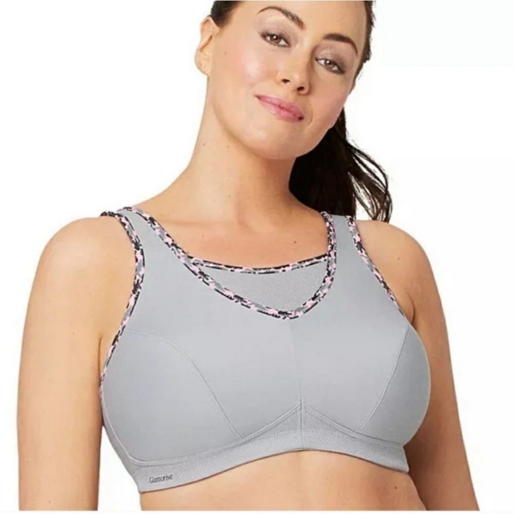 Glamorise Grey/Pink Camo No Bounce Camisole Sports Bra Size 42D